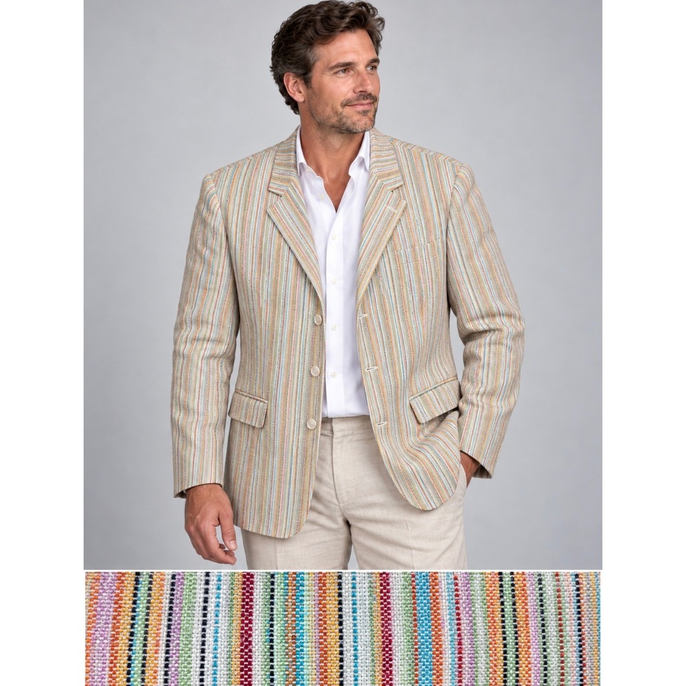 Haspel Multi Color Stripe Linen Sport Coat Blazer Sz 44R Preppy Coastal Wedding